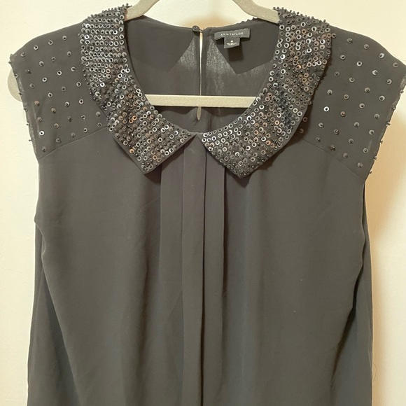 *on hold* Ann Taylor Black Sequin Beaded Collar Blouse - Picture 8 of 12